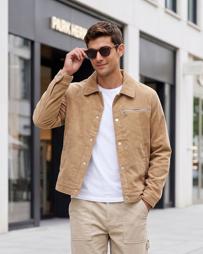 KZZ Men's Solid-Color Button-Front Jacket