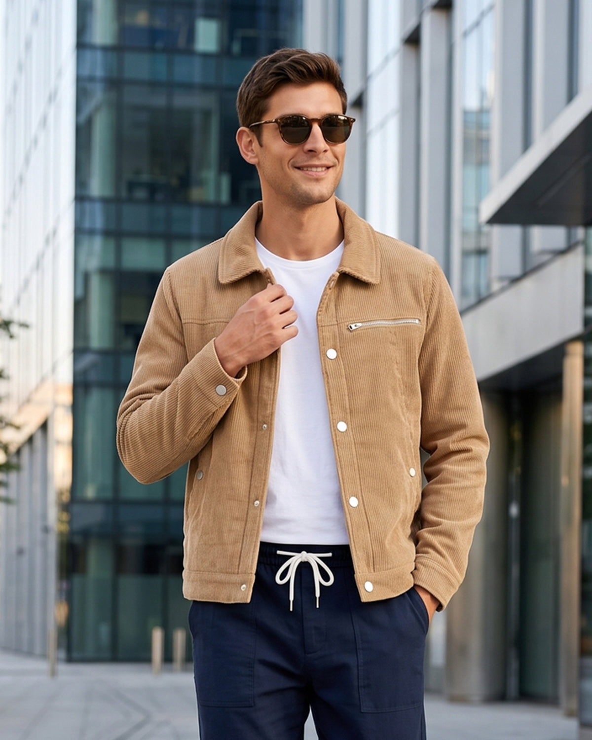 KZZ Men's Solid-Color Button-Front Jacket