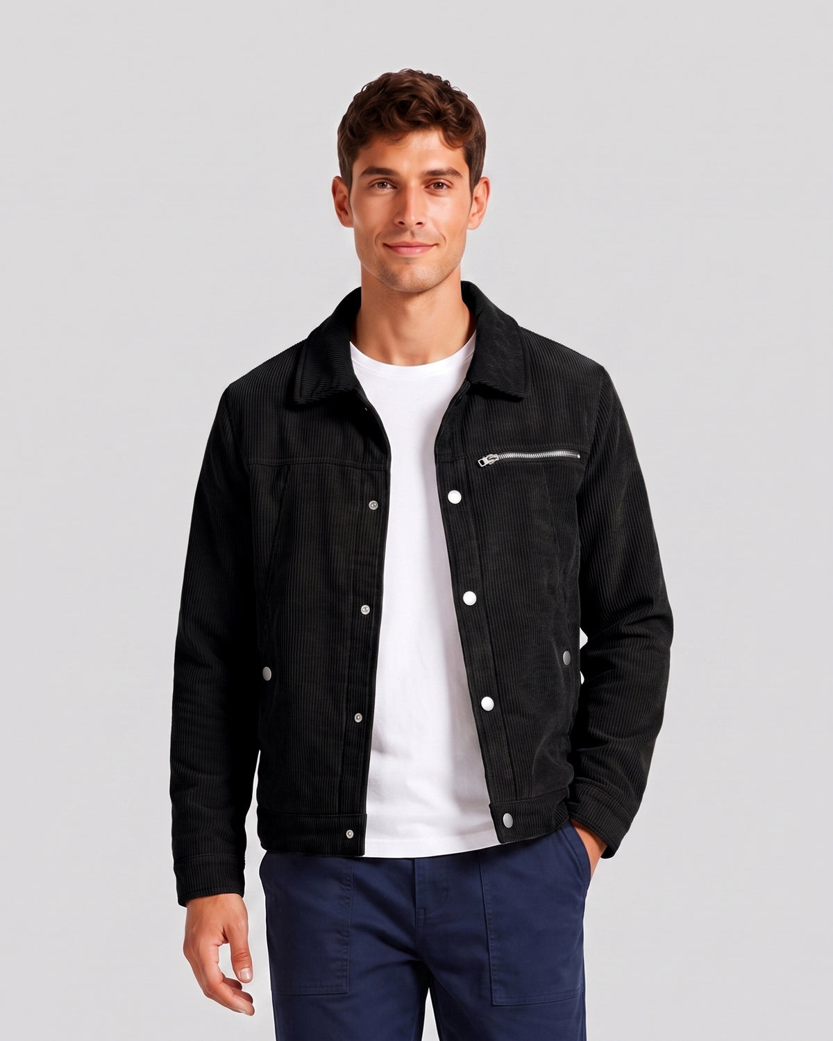 KZZ Men's Solid-Color Button-Front Jacket