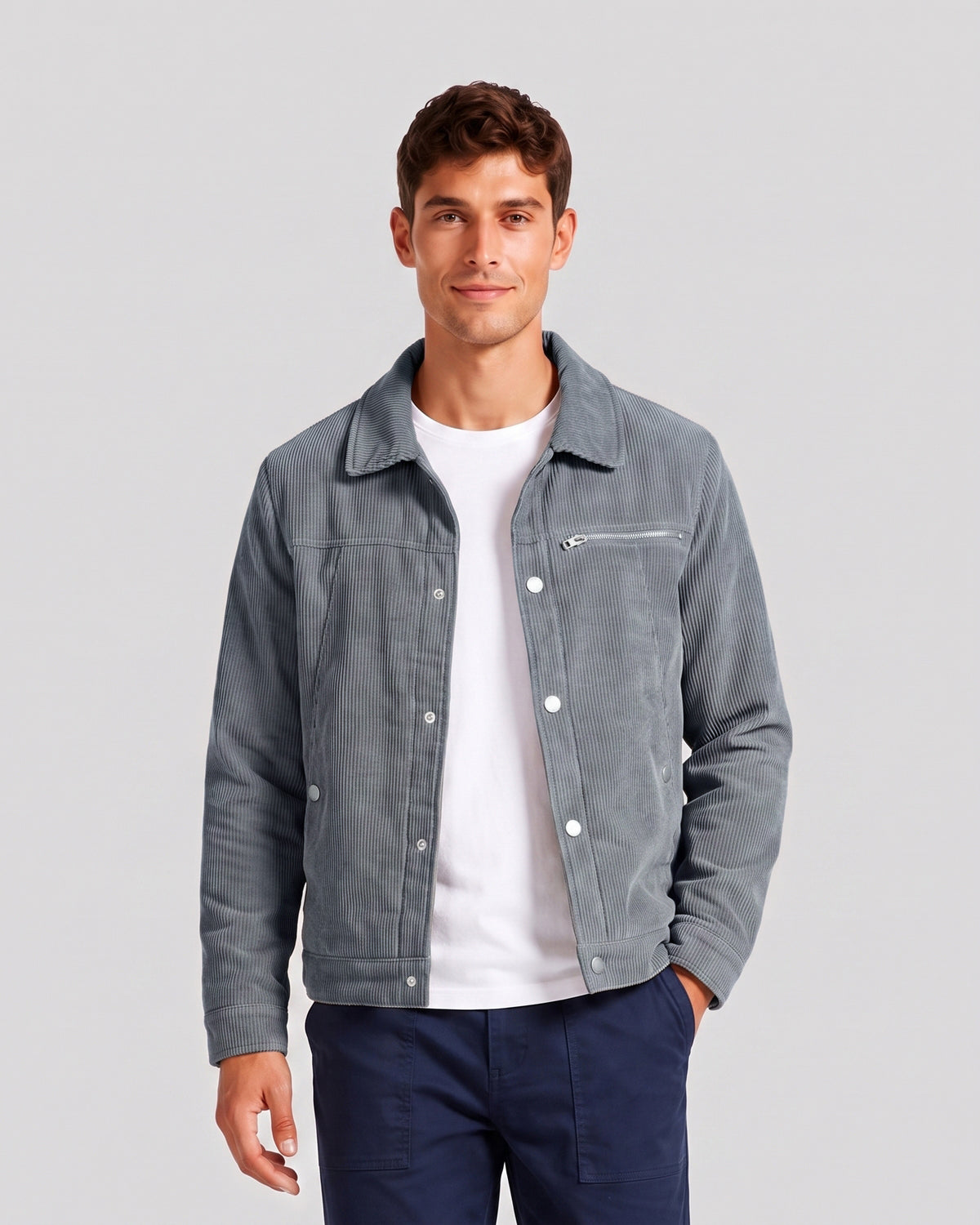 KZZ Men's Solid-Color Button-Front Jacket