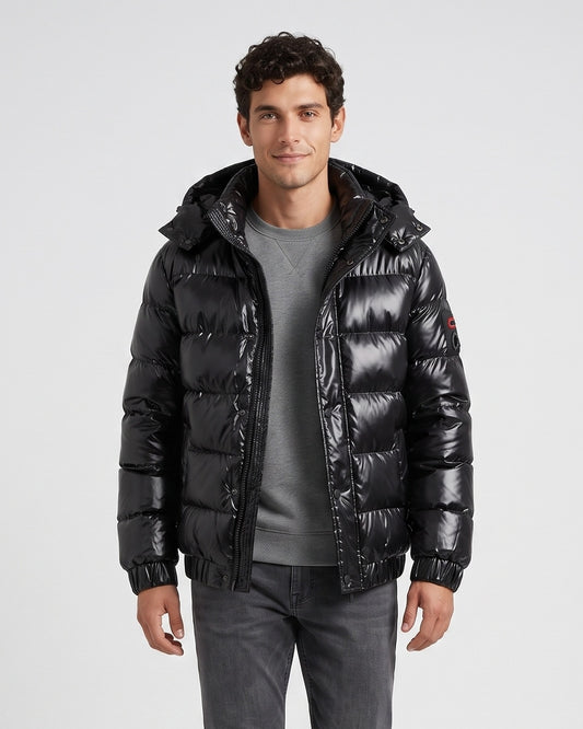 KZZ Men's Solid Thickened Men's Hooded Winter Jacket
