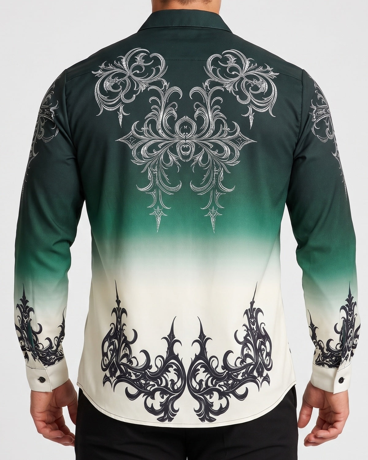 KZZ Gradient Print Casual Long-Sleeved Collared Shirt
