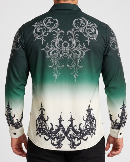 KZZ Gradient Print Casual Long-Sleeved Collared Shirt