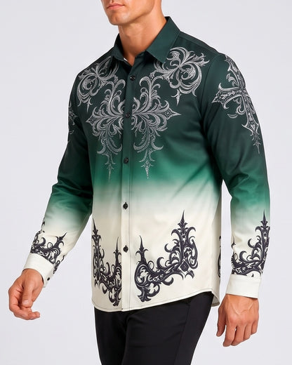 KZZ Gradient Print Casual Long-Sleeved Collared Shirt