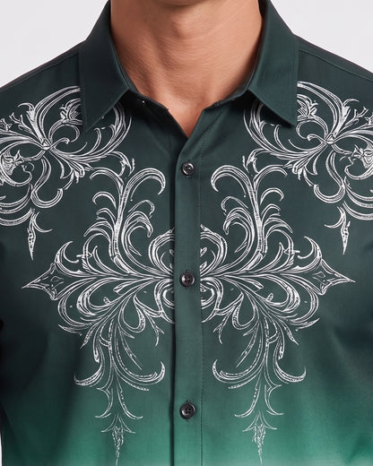 KZZ Gradient Print Casual Long-Sleeved Collared Shirt