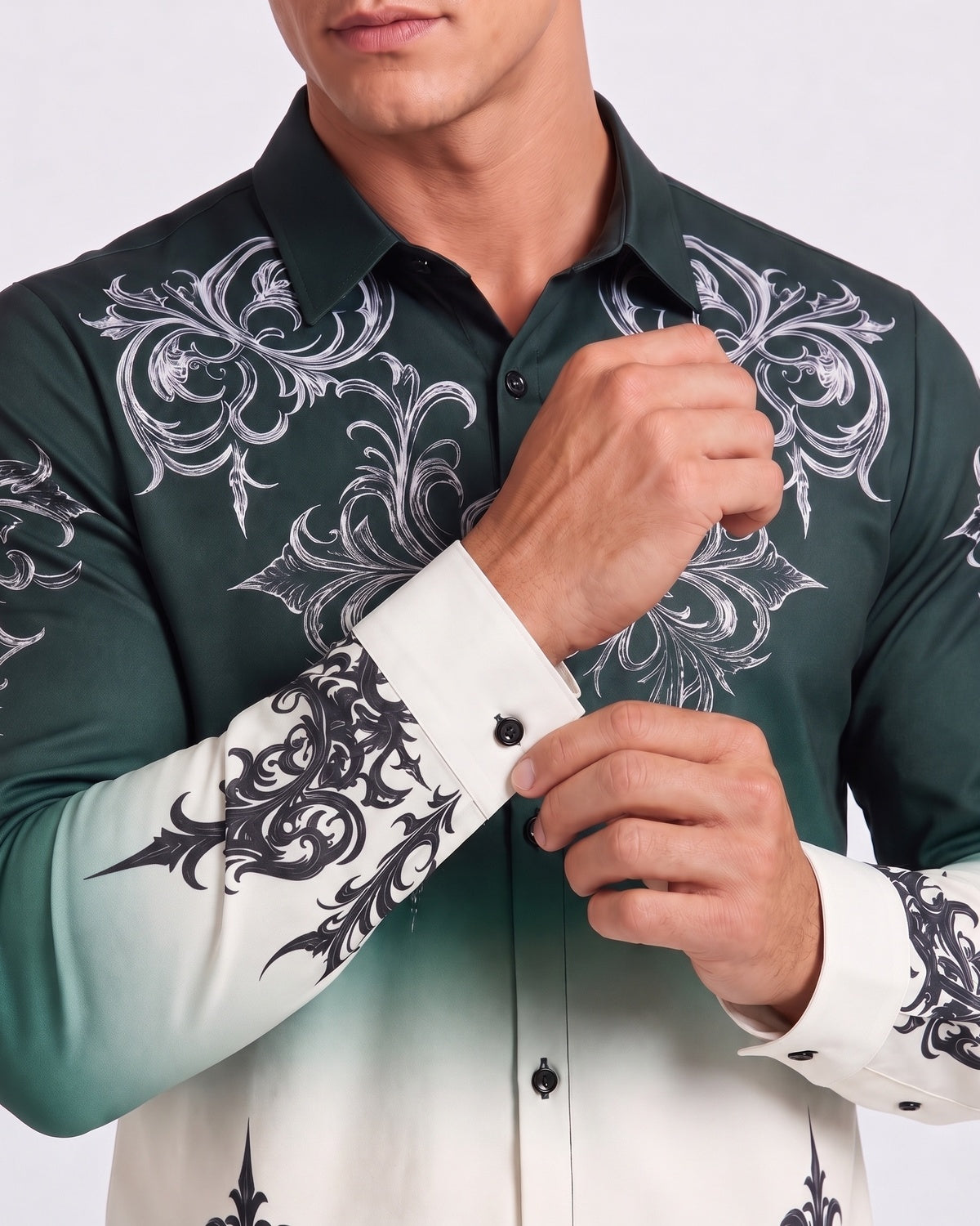 KZZ Gradient Print Casual Long-Sleeved Collared Shirt