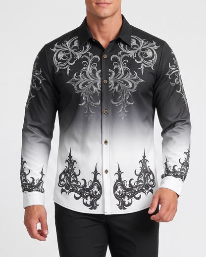 KZZ Gradient Print Casual Long-Sleeved Collared Shirt