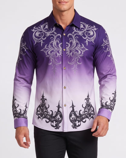 KZZ Gradient Print Casual Long-Sleeved Collared Shirt