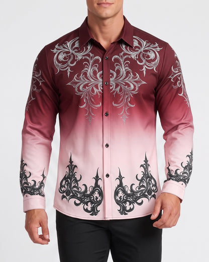 KZZ Gradient Print Casual Long-Sleeved Collared Shirt