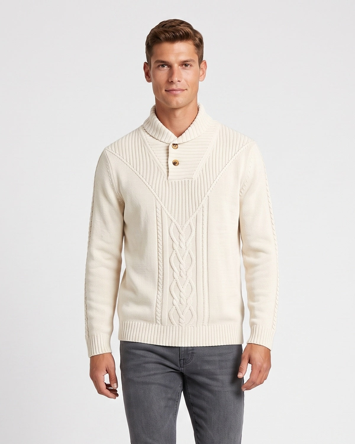 KZZ Men's Textured Cable-Knit Turtleneck Pullover