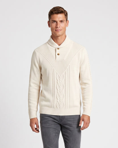 KZZ Men's Textured Cable-Knit Turtleneck Pullover