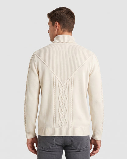 KZZ Men's Textured Cable-Knit Turtleneck Pullover