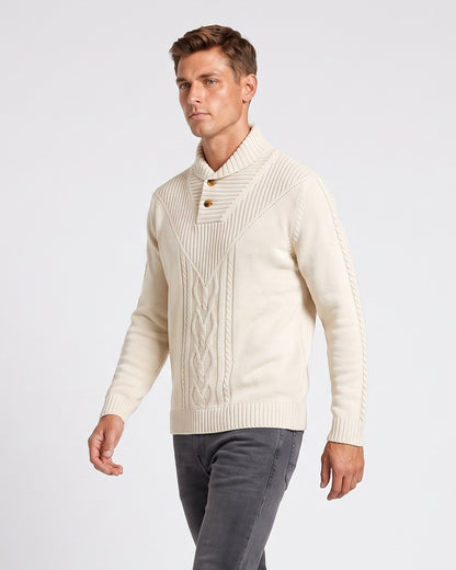 KZZ Men's Textured Cable-Knit Turtleneck Pullover
