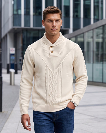 KZZ Men's Textured Cable-Knit Turtleneck Pullover