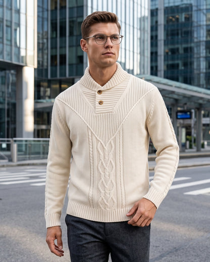 KZZ Men's Textured Cable-Knit Turtleneck Pullover