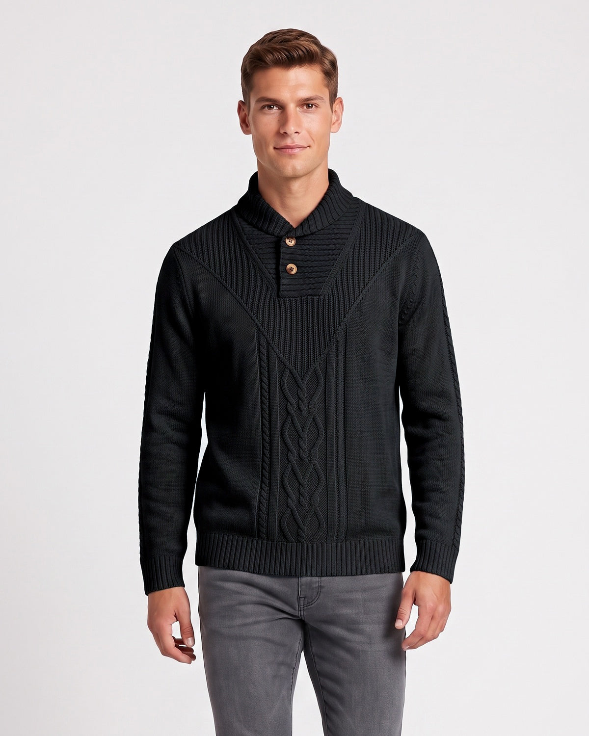 KZZ Men's Textured Cable-Knit Turtleneck Pullover