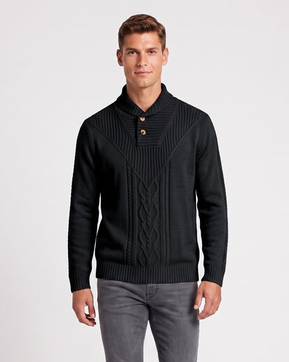 KZZ Men's Textured Cable-Knit Turtleneck Pullover