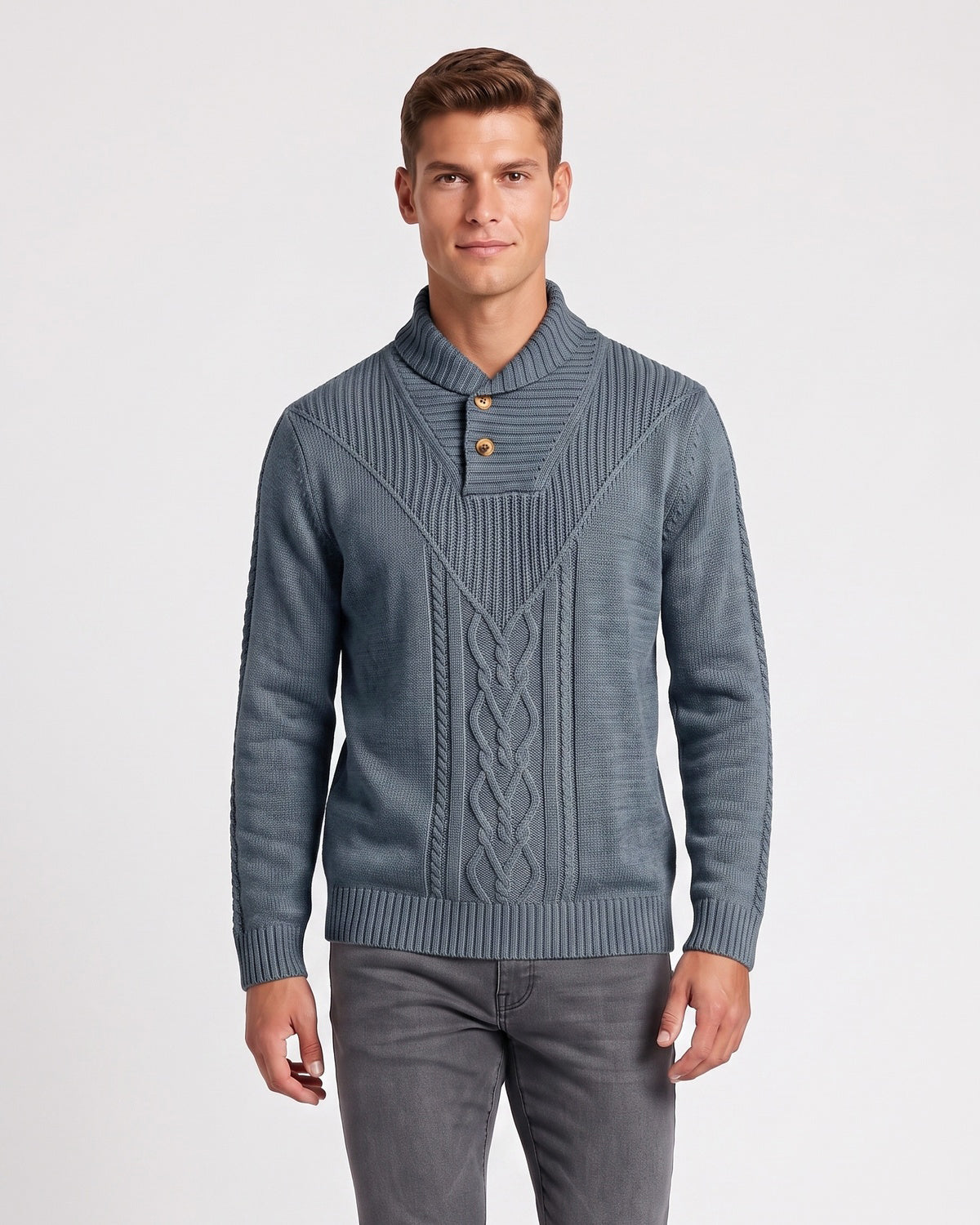 KZZ Men's Textured Cable-Knit Turtleneck Pullover