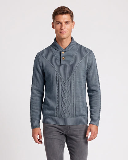 KZZ Men's Textured Cable-Knit Turtleneck Pullover