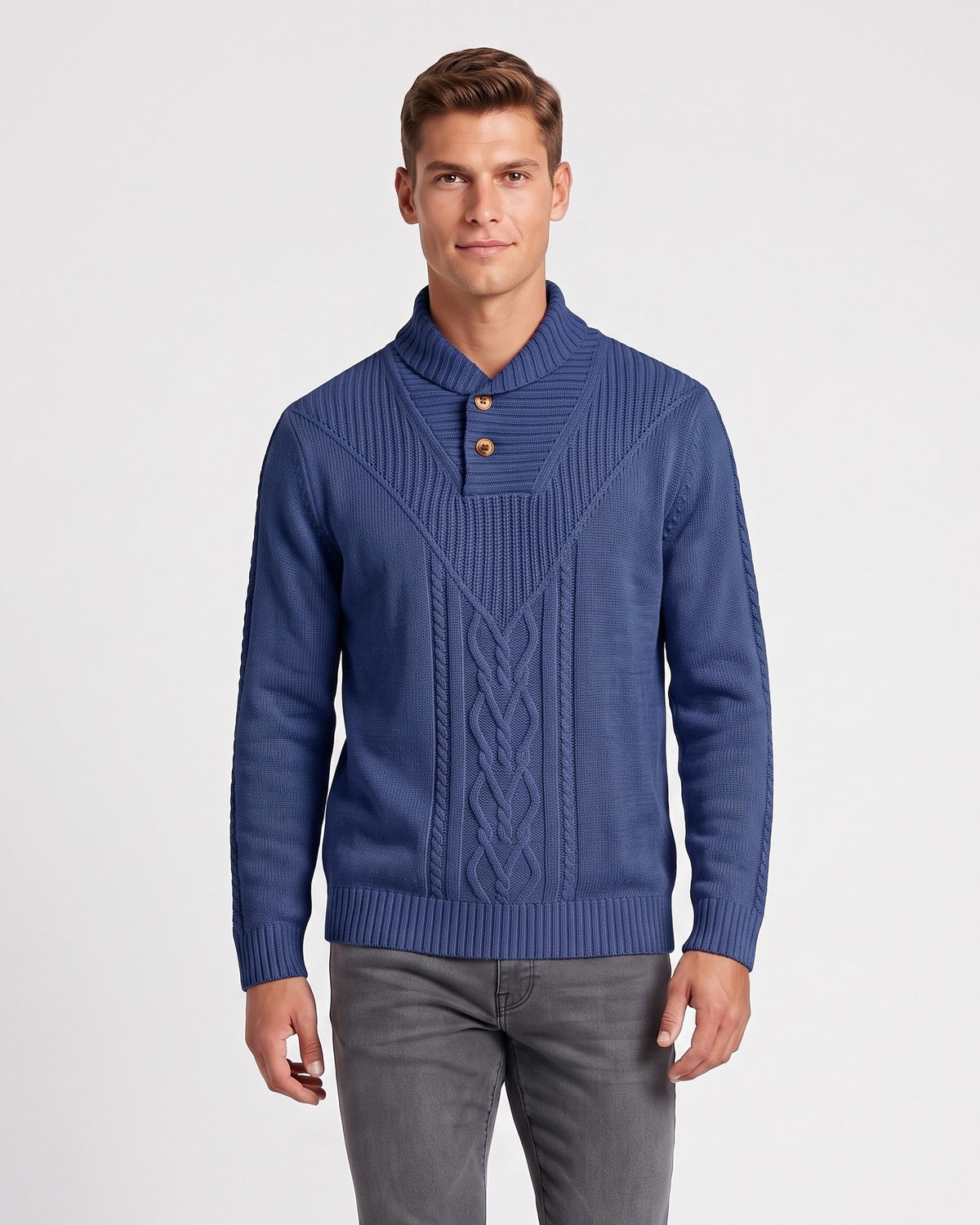 KZZ Men's Textured Cable-Knit Turtleneck Pullover