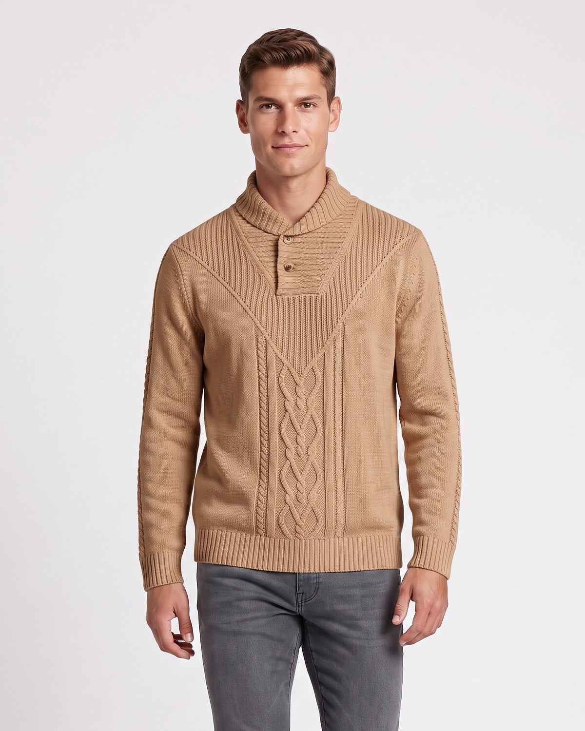 KZZ Men's Textured Cable-Knit Turtleneck Pullover