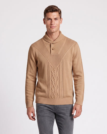 KZZ Men's Textured Cable-Knit Turtleneck Pullover