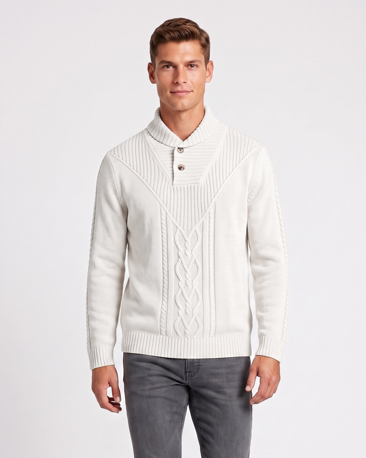 KZZ Men's Textured Cable-Knit Turtleneck Pullover