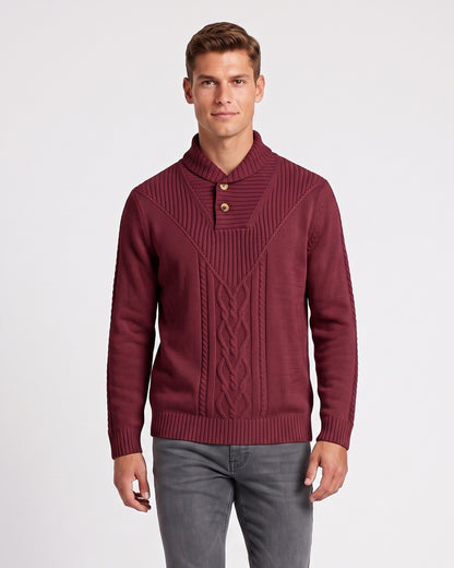KZZ Men's Textured Cable-Knit Turtleneck Pullover