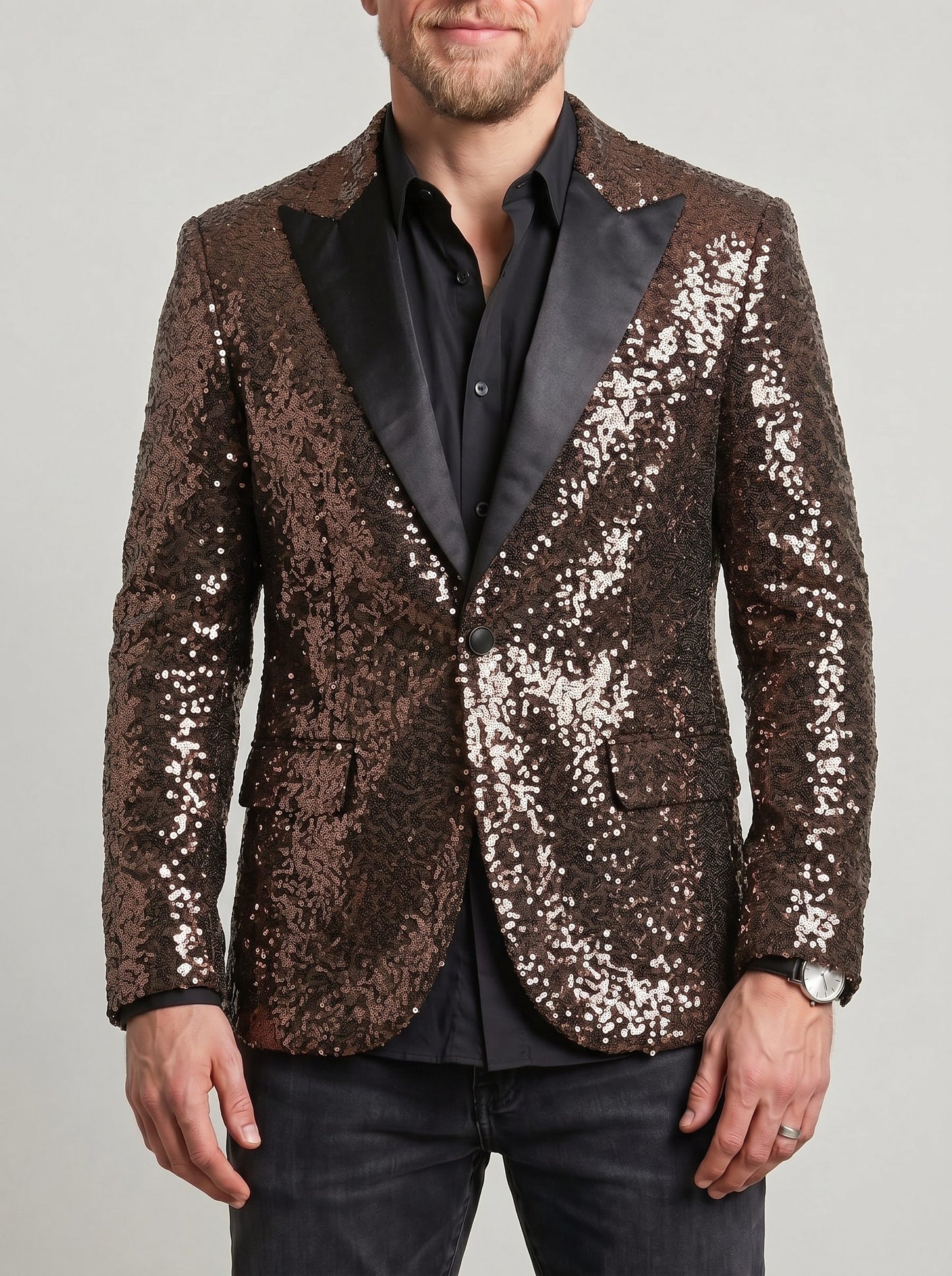KZZ Men's Shimmering Color-Block Sequin Single-Breasted Blazer