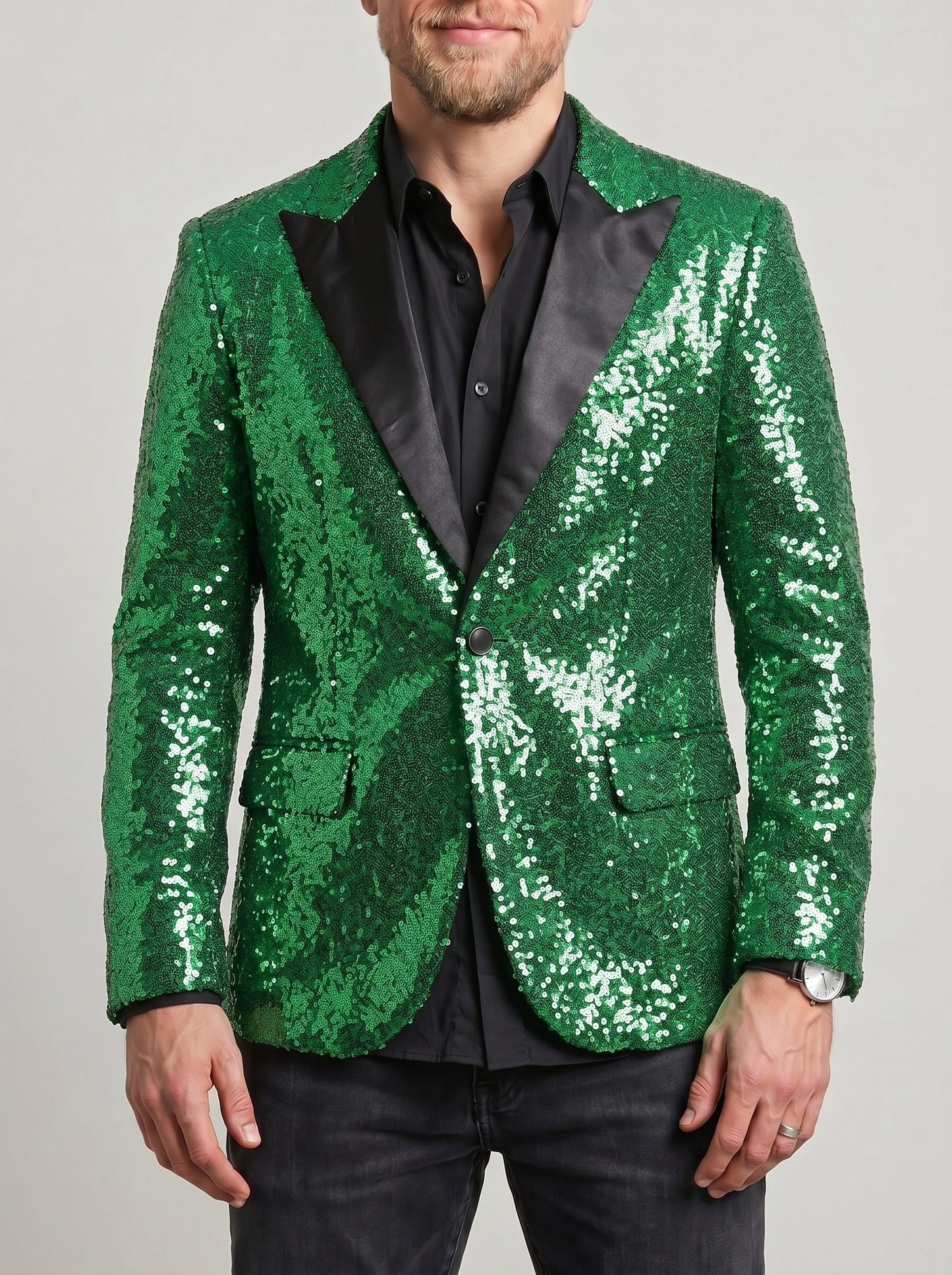 KZZ Men's Shimmering Color-Block Sequin Single-Breasted Blazer