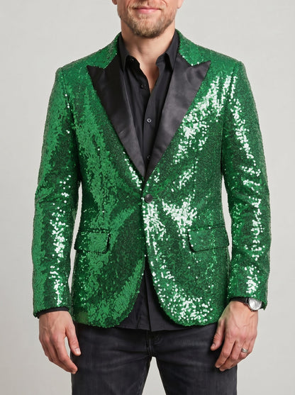 KZZ Men's Shimmering Color-Block Sequin Single-Breasted Blazer