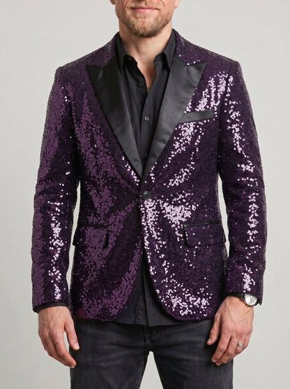 KZZ Men's Shimmering Color-Block Sequin Single-Breasted Blazer