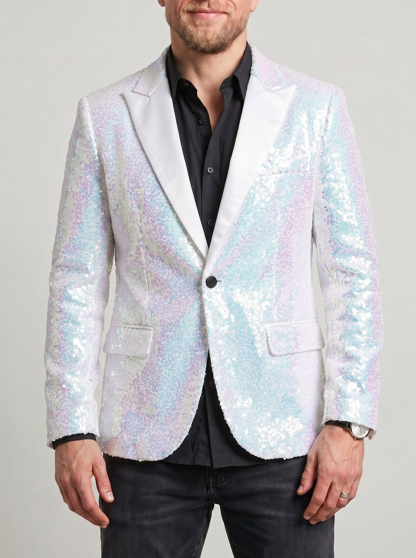 KZZ Men's Shimmering Color-Block Sequin Single-Breasted Blazer
