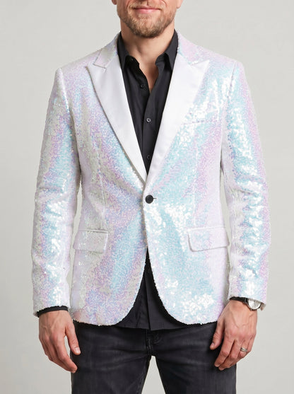 KZZ Men's Shimmering Color-Block Sequin Single-Breasted Blazer