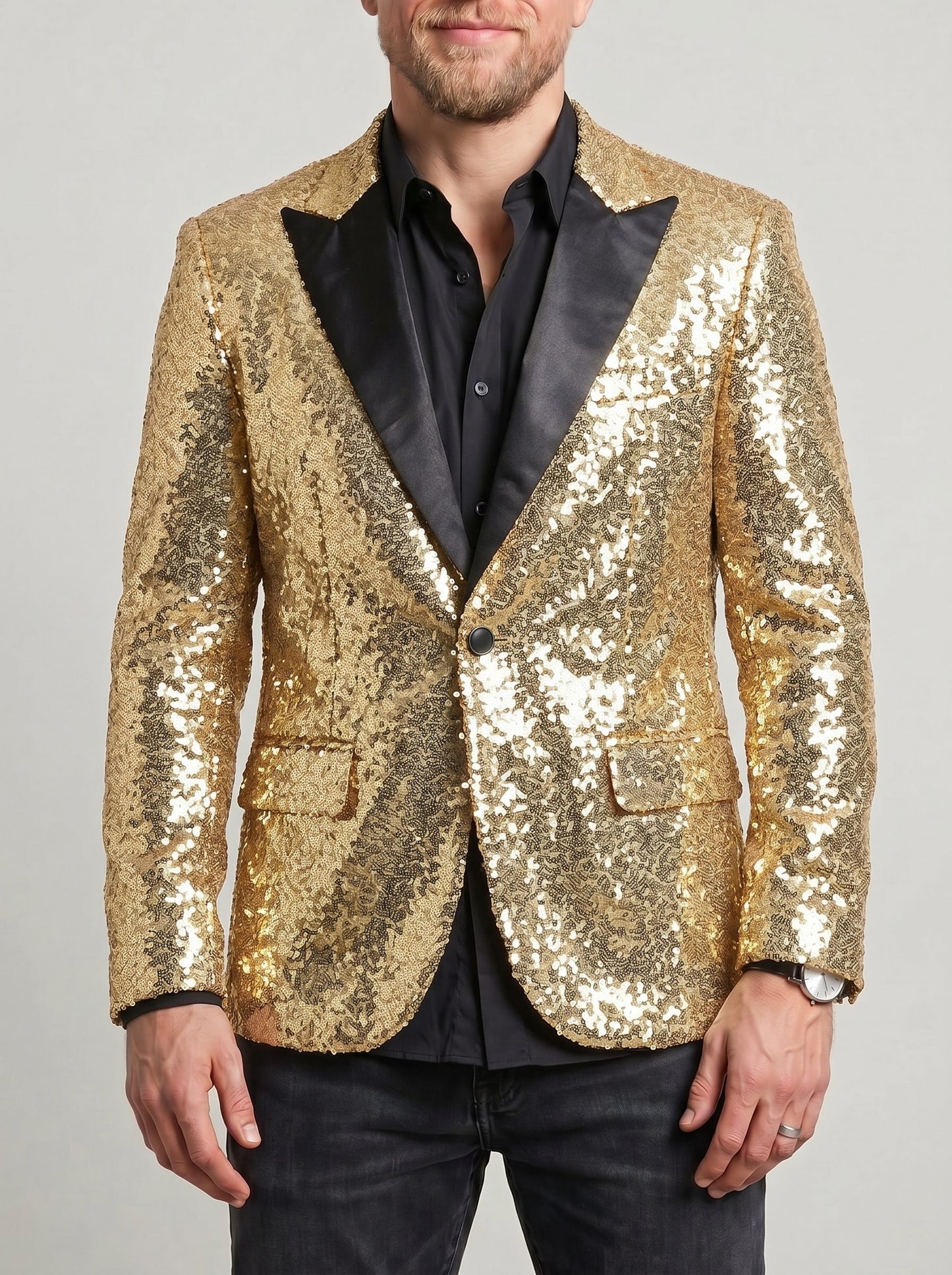 KZZ Men's Shimmering Color-Block Sequin Single-Breasted Blazer