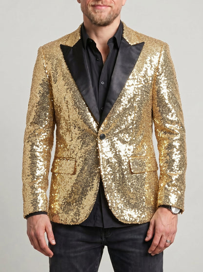 KZZ Men's Shimmering Color-Block Sequin Single-Breasted Blazer