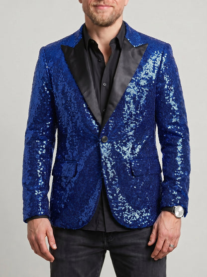 KZZ Men's Shimmering Color-Block Sequin Single-Breasted Blazer