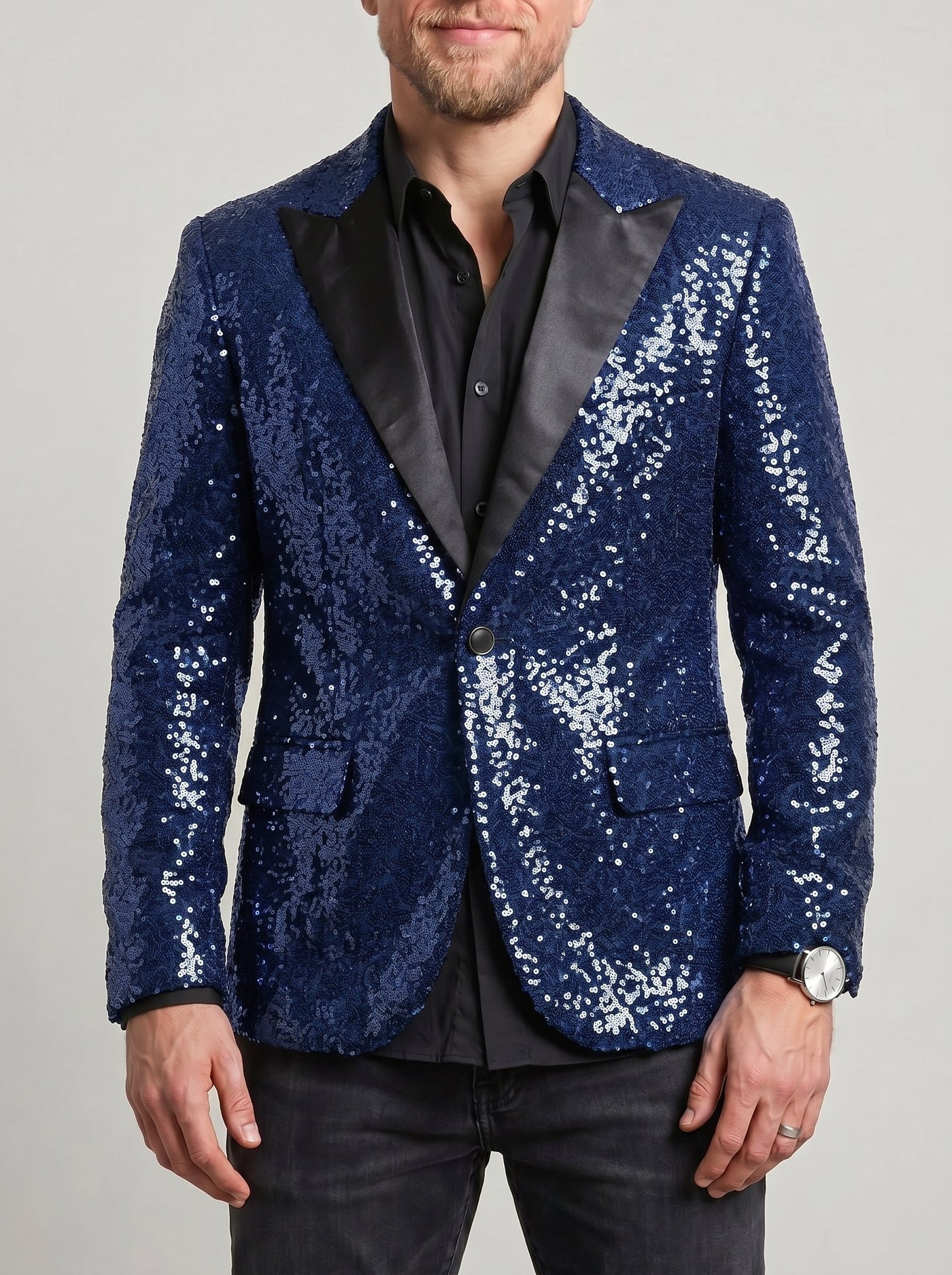 KZZ Men's Shimmering Color-Block Sequin Single-Breasted Blazer