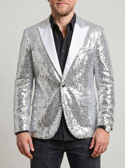 KZZ Men's Shimmering Color-Block Sequin Single-Breasted Blazer