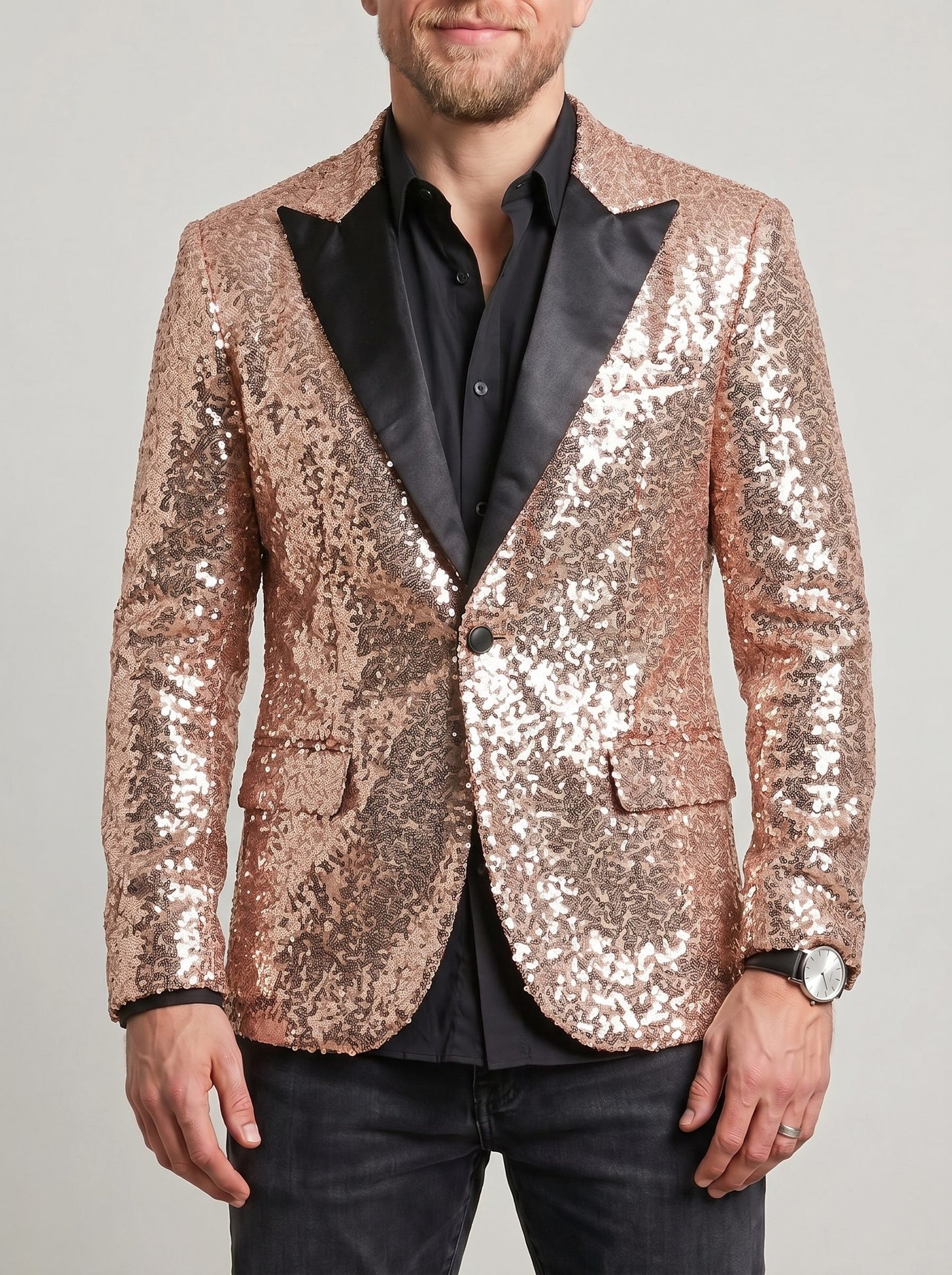 KZZ Men's Shimmering Color-Block Sequin Single-Breasted Blazer