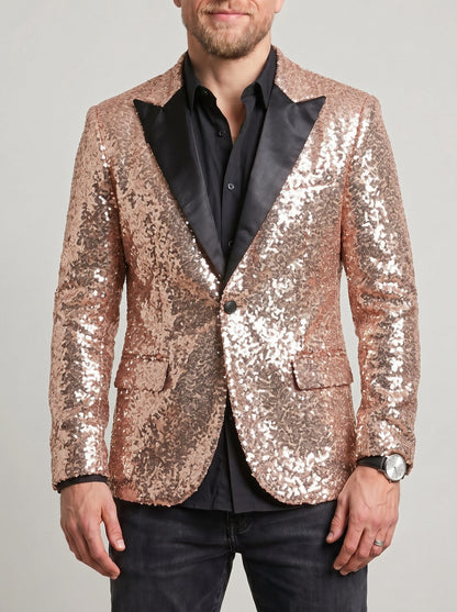 KZZ Men's Shimmering Color-Block Sequin Single-Breasted Blazer