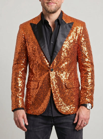 KZZ Men's Shimmering Color-Block Sequin Single-Breasted Blazer