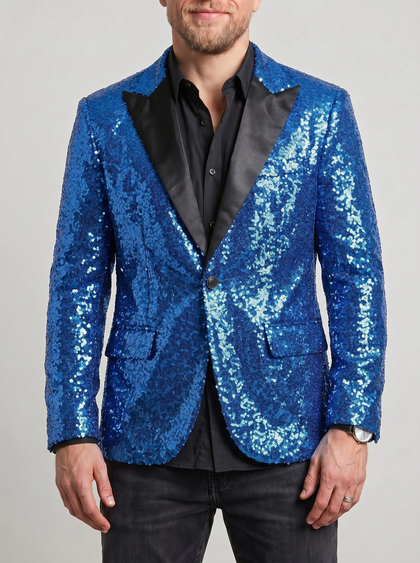 KZZ Men's Shimmering Color-Block Sequin Single-Breasted Blazer