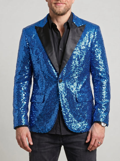 KZZ Men's Shimmering Color-Block Sequin Single-Breasted Blazer