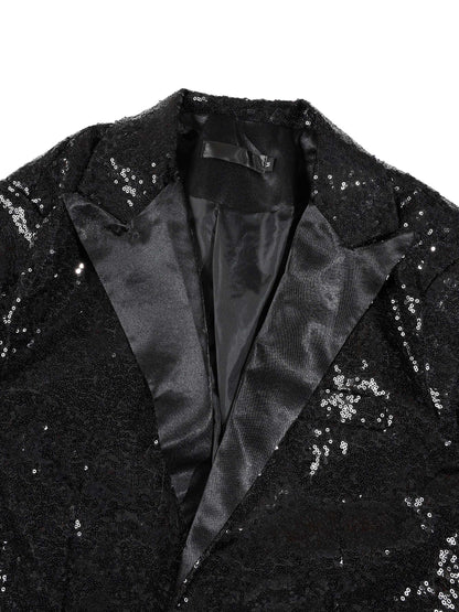 KZZ Men's Shimmering Color-Block Sequin Single-Breasted Blazer