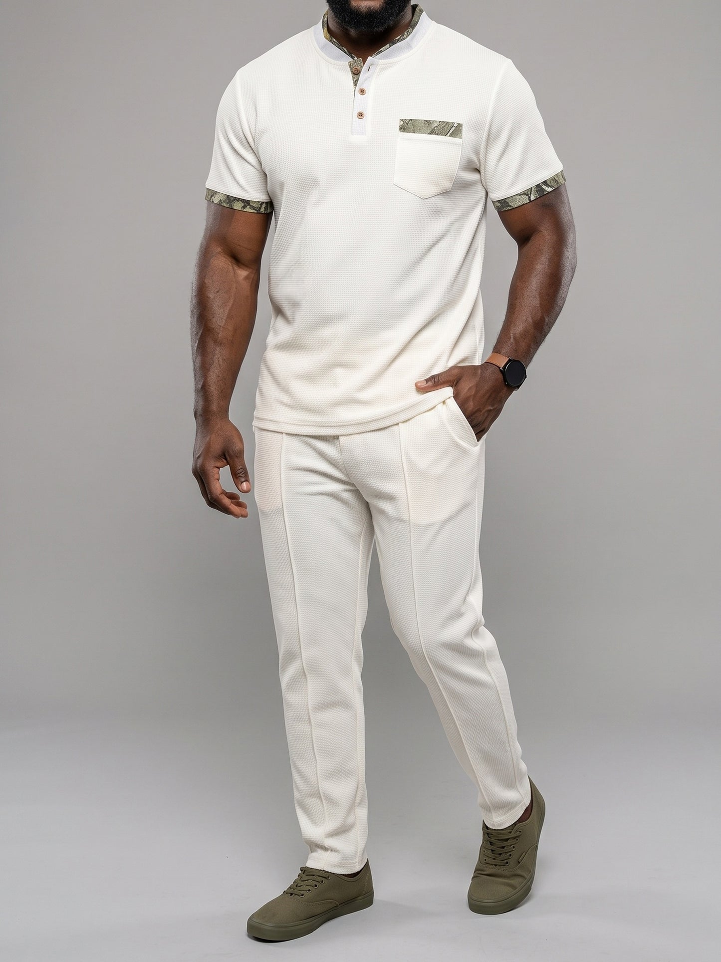 KZZ Men's Short-Sleeve Polo Shirt and Trousers Two-Piece Set
