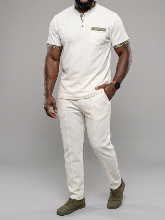KZZ Men's Short-Sleeve Polo Shirt and Trousers Two-Piece Set