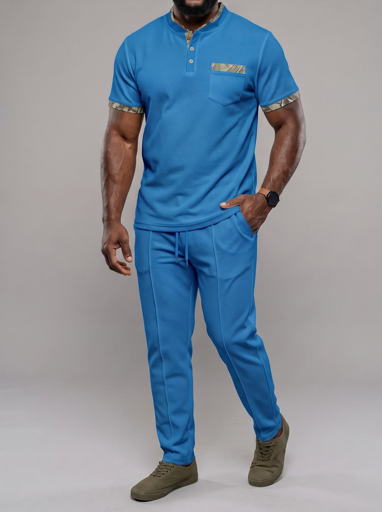 KZZ Men's Short-Sleeve Polo Shirt and Trousers Two-Piece Set