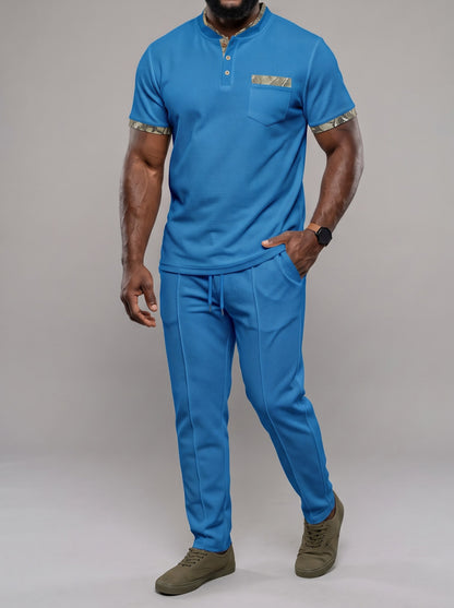 KZZ Men's Short-Sleeve Polo Shirt and Trousers Two-Piece Set