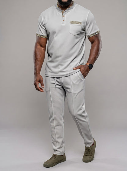 KZZ Men's Short-Sleeve Polo Shirt and Trousers Two-Piece Set
